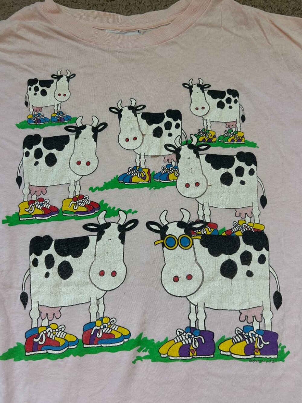 Free Style Vintage Cow Single Stitch T Shirt OS Pink (flaws) - Picture 2 of 7